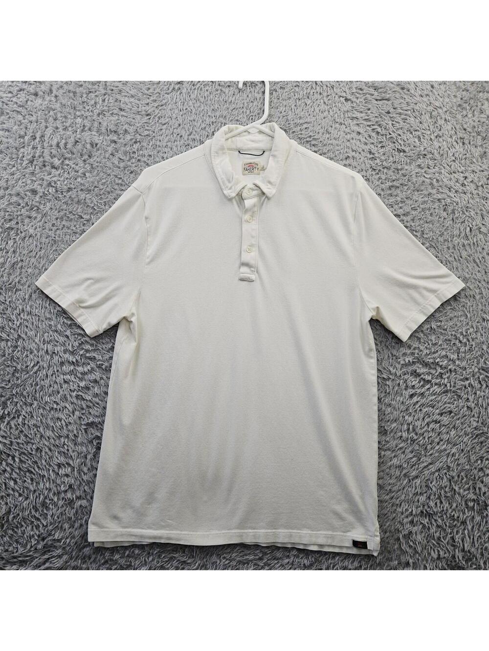 Faherty Movement Polo Cloud Shirt men Large MKC0115-WHT Pima Cotton Modal *Stain